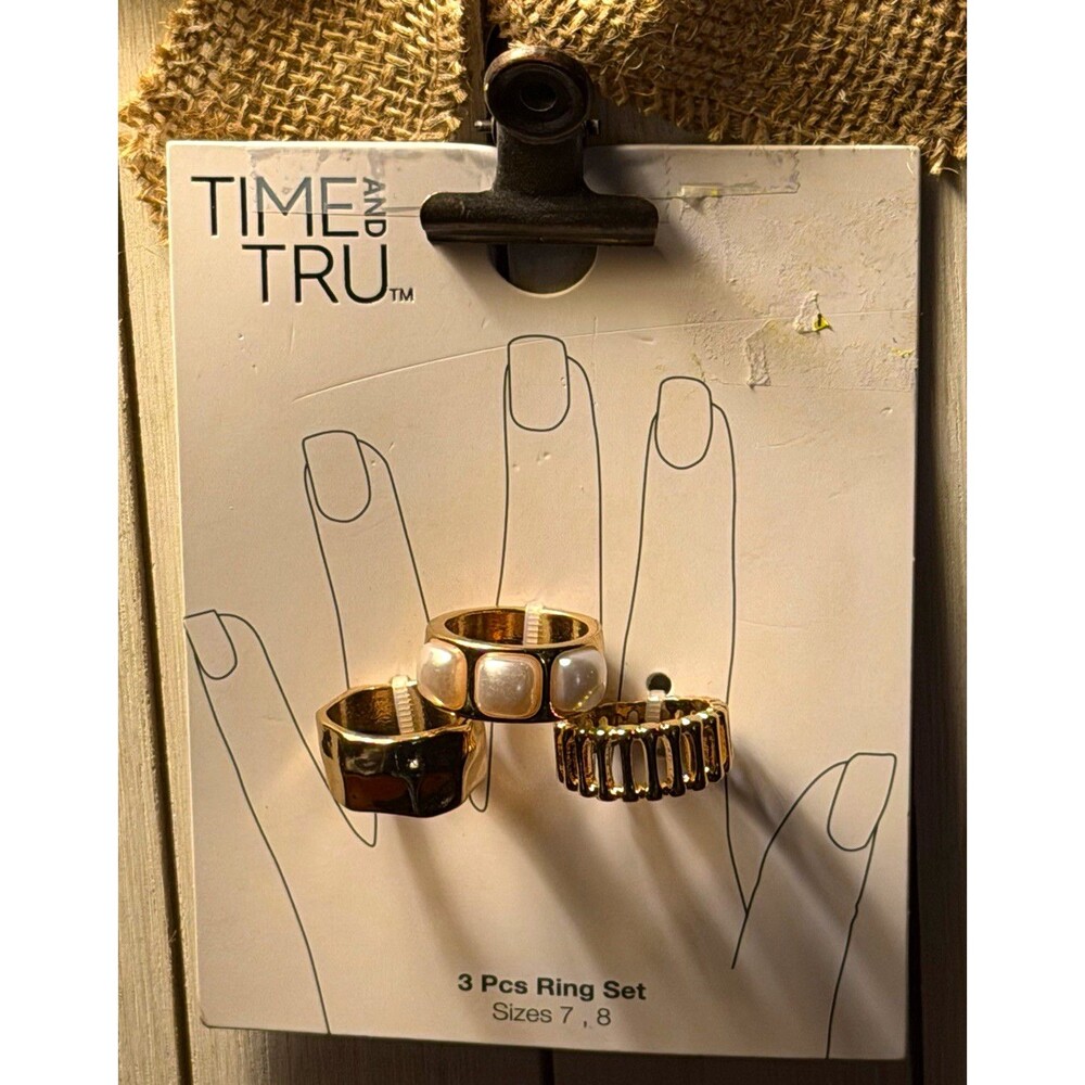 Time and Tru 3-Piece Stackable Gold Tone Band Ring Set, Sizes 7 & 8